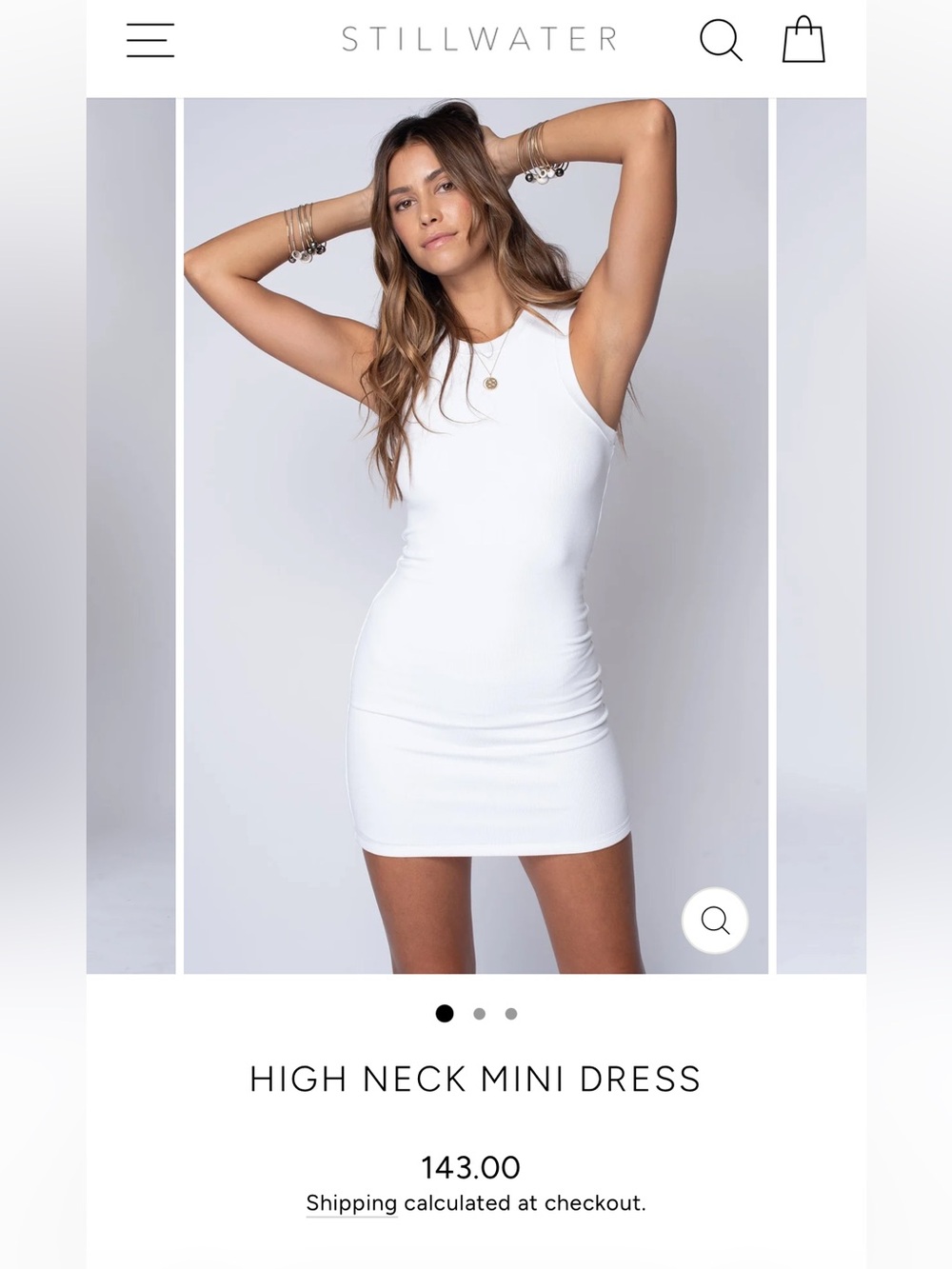 Stillwater Ribbed High-Neck Mini Dress in White XS